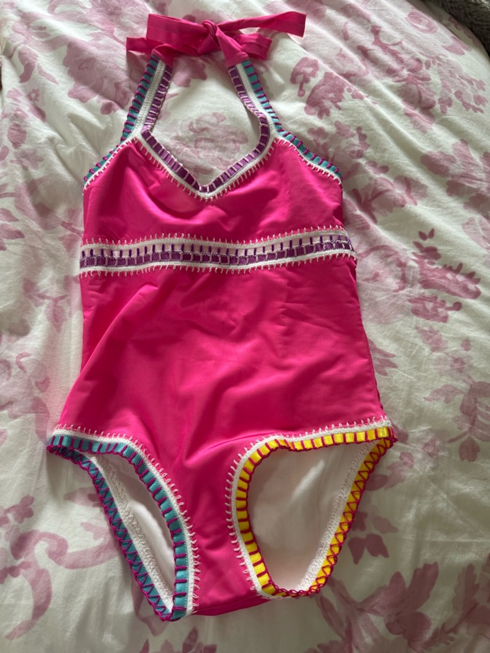 Girls Hot Pink Halter One-Piece Swimsuit